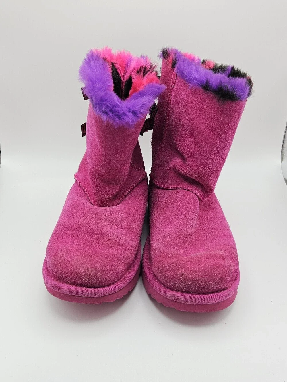 Ugg Kids' Bailey Bow Plaid Punk boots hot pink Rock Rose size 5